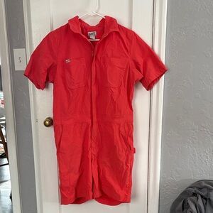 Duluth Trading Co Vibrant Red Short Sleeve Jumpsuit